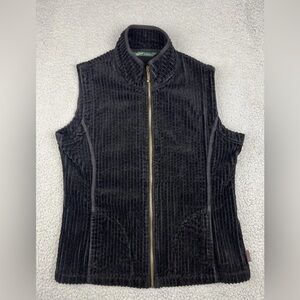 Woolrich Vest Medium Black Cotton Corduroy Wide Wale Zip Up Fitted Top XL EUC